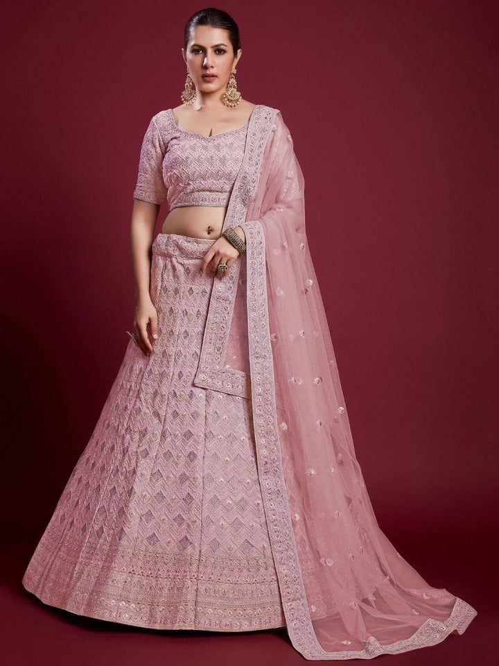 Stunning Pink Embroidered Georgette Lehenga Choli With Dupatta
