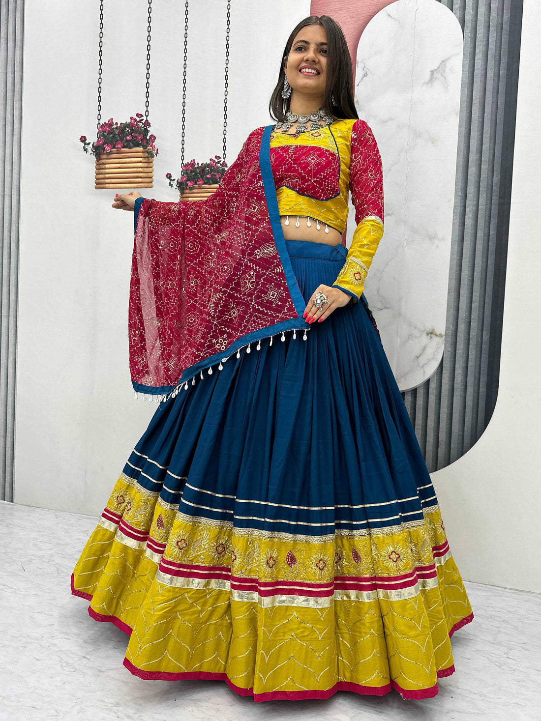 Admirable Navy Blue Sequins Work Cotton Festive Wear Lehenga Choli - Zeel Clothing