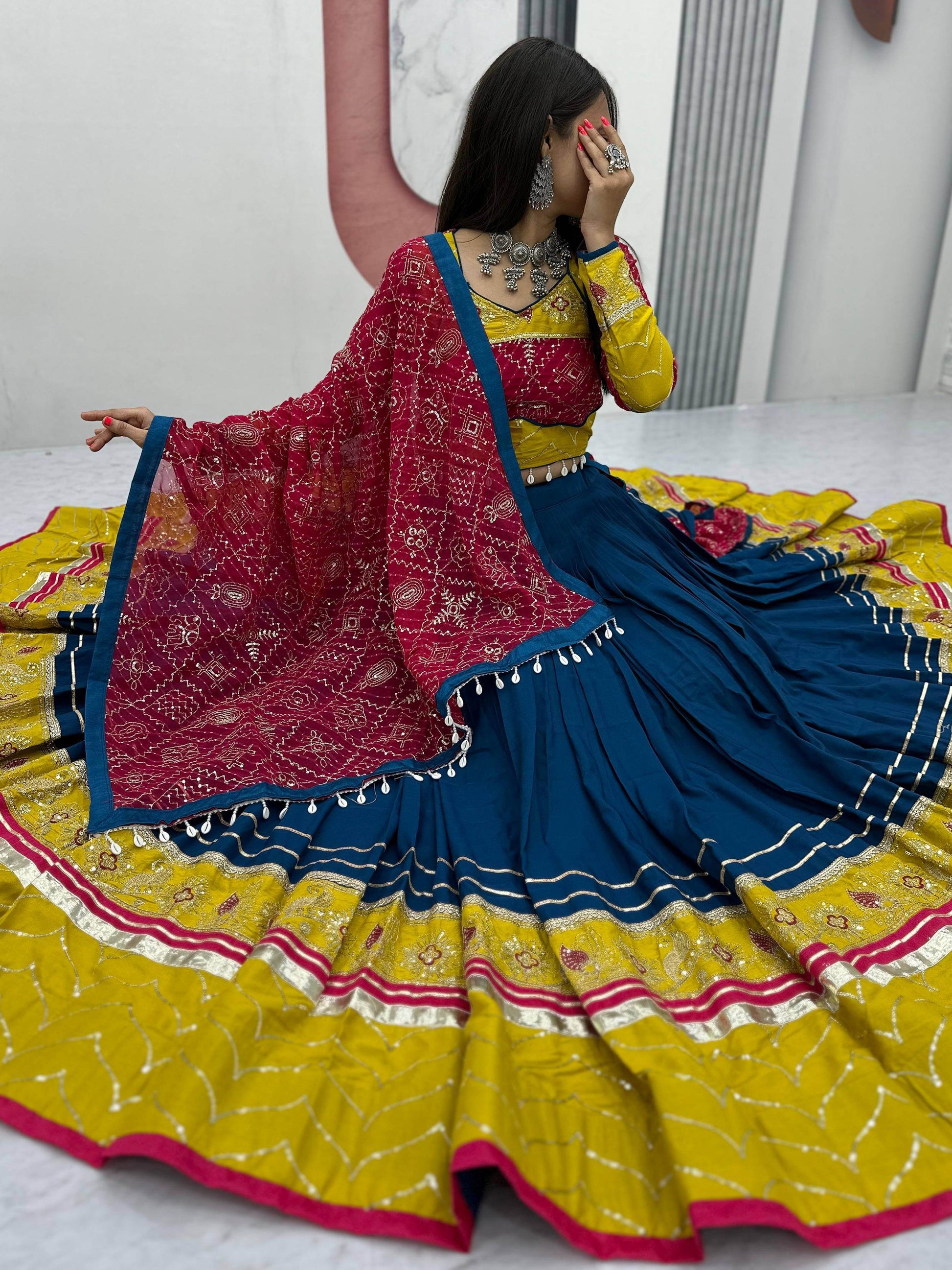 Admirable Navy Blue Sequins Work Cotton Festive Wear Lehenga Choli - Zeel Clothing