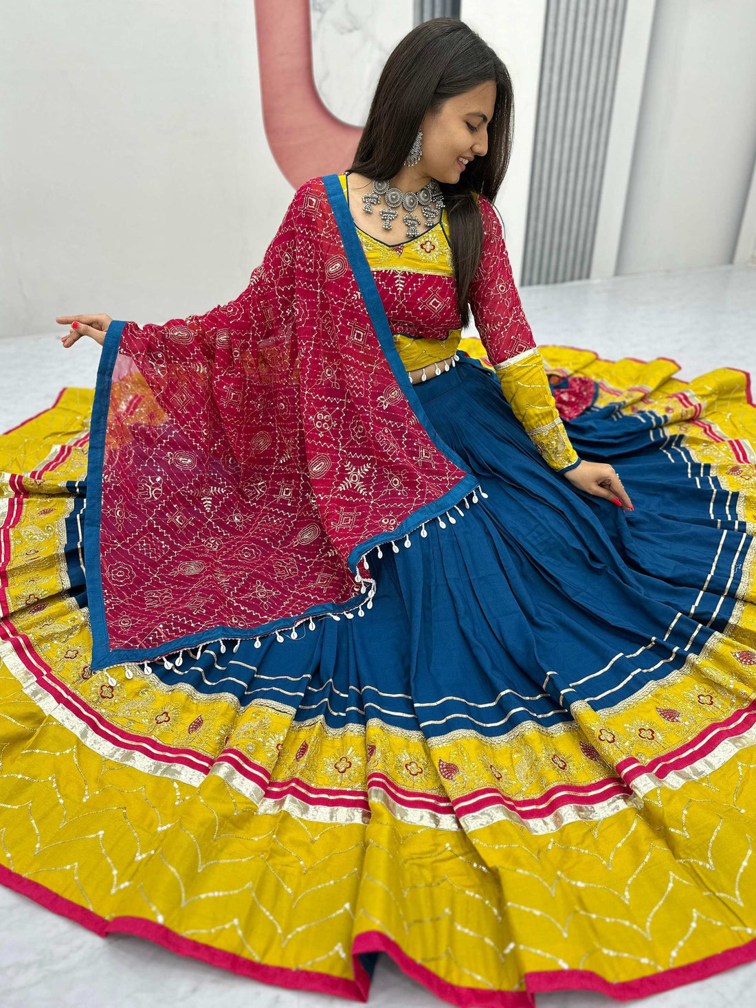 Admirable Navy Blue Sequins Work Cotton Festive Wear Lehenga Choli - Zeel Clothing