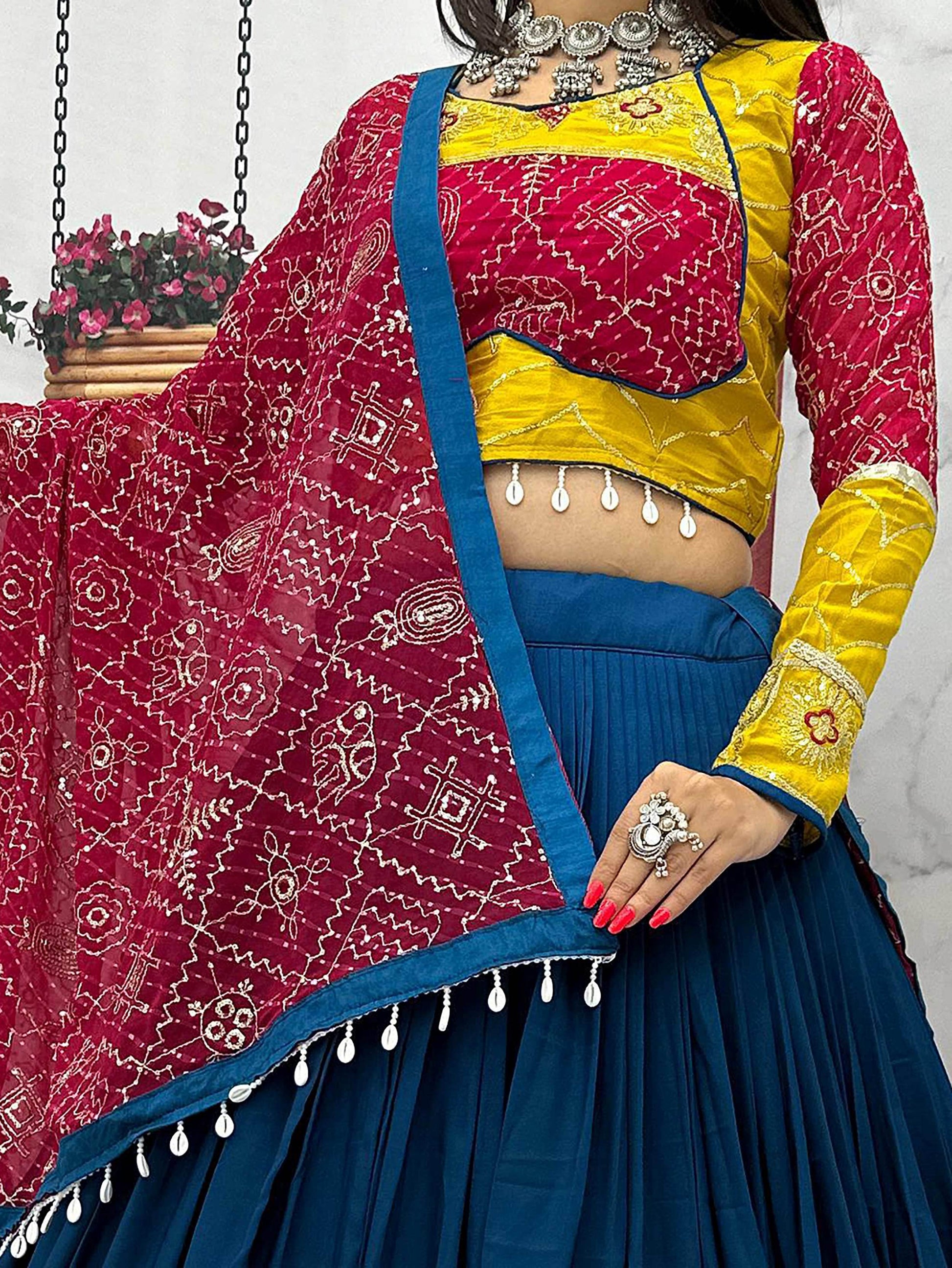 Admirable Navy Blue Sequins Work Cotton Festive Wear Lehenga Choli - Zeel Clothing