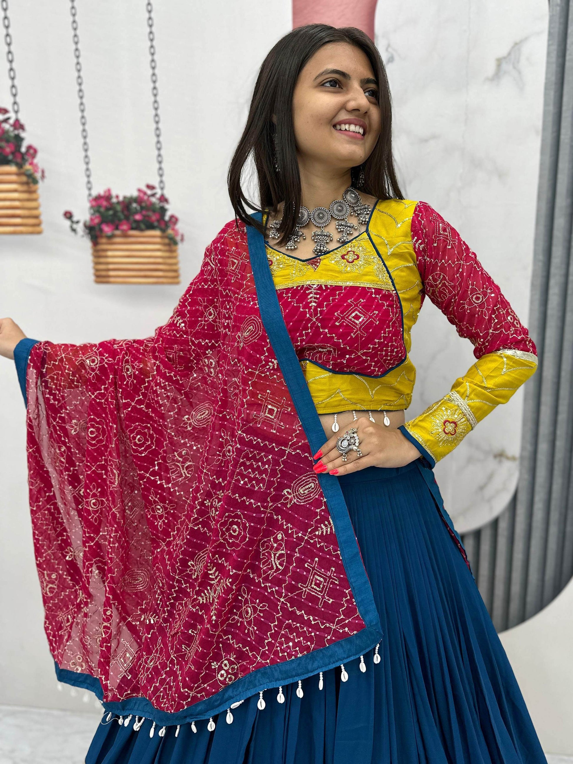 Admirable Navy Blue Sequins Work Cotton Festive Wear Lehenga Choli - Zeel Clothing
