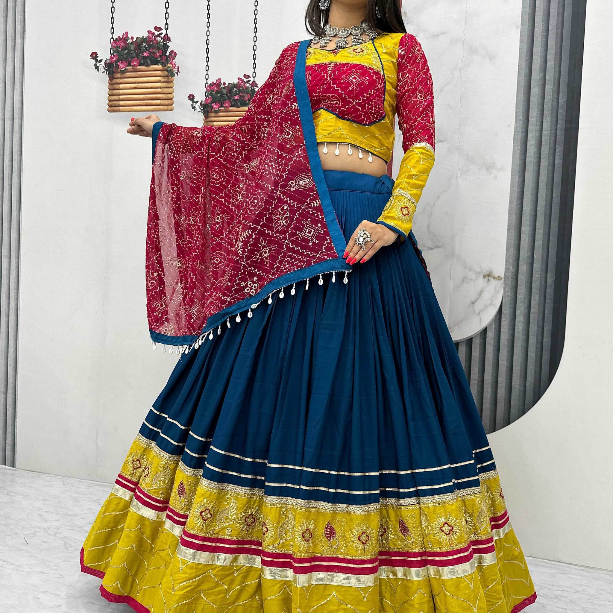 Admirable Navy Blue Sequins Work Cotton Festive Wear Lehenga Choli - Zeel Clothing