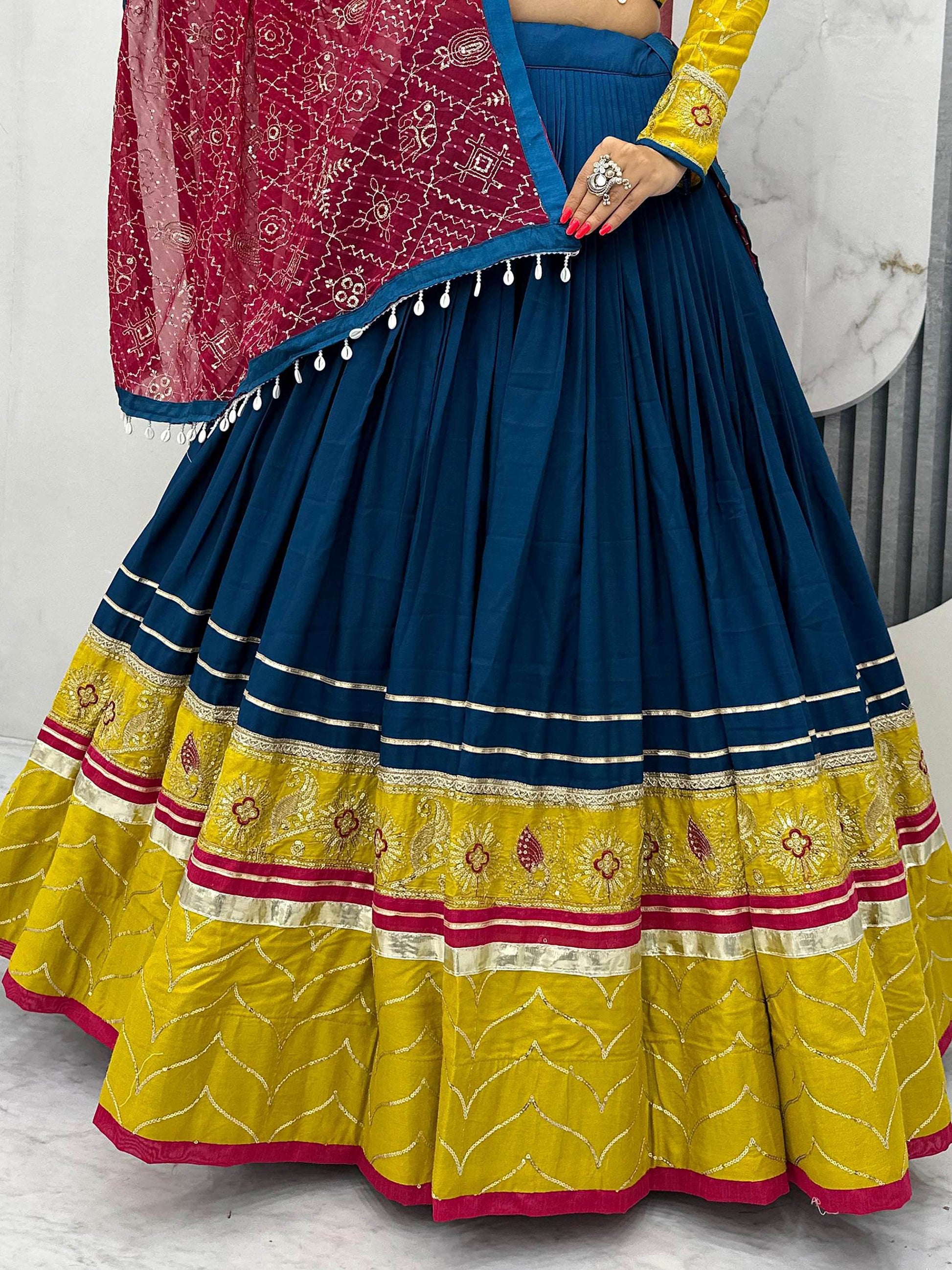 Admirable Navy Blue Sequins Work Cotton Festive Wear Lehenga Choli - Zeel Clothing