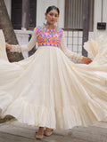 Admirable Off-White Multi Thread Work Cotton Festive Special Gown - Zeel Clothing
