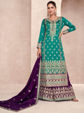 Adorable Aqua Blue Embroidered Silk Festive Wear Palazzo Suit - Zeel Clothing