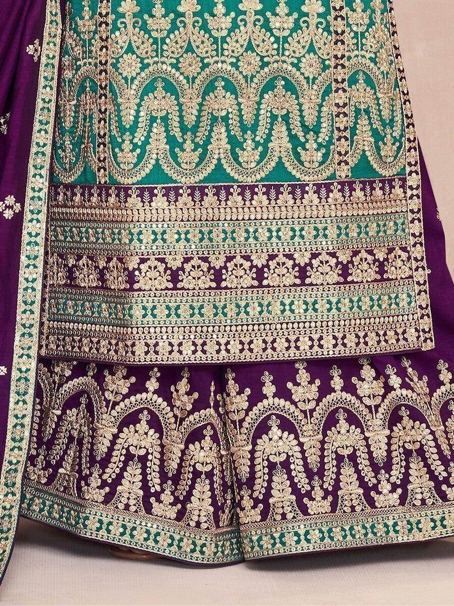Adorable Aqua Blue Embroidered Silk Festive Wear Palazzo Suit - Zeel Clothing