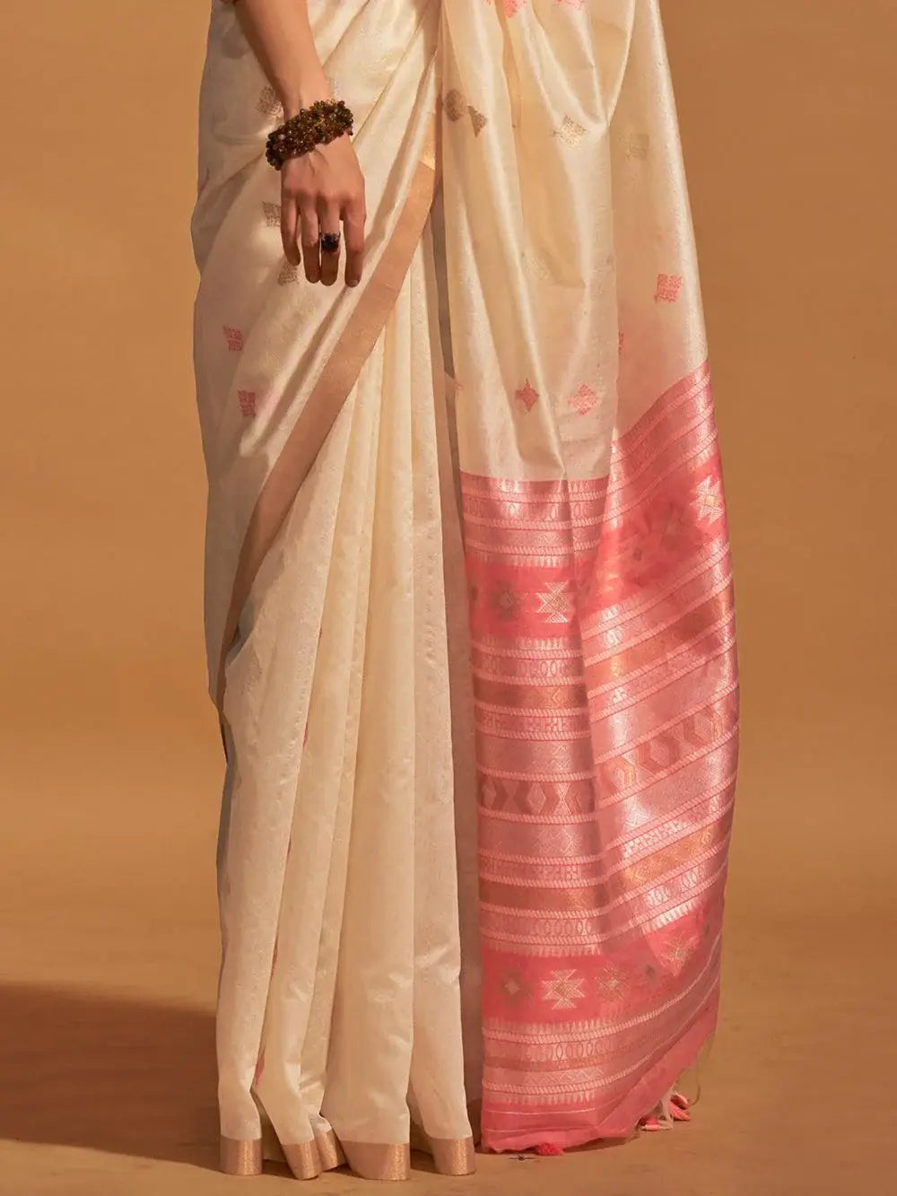 Adorable Beige Weaving Silk Traditional Saree With Blouse - Zeel Clothing