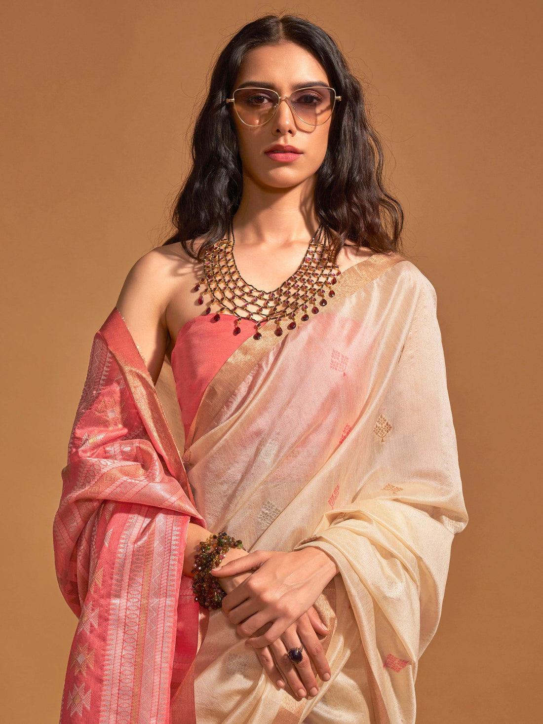 Adorable Beige Weaving Silk Traditional Saree With Blouse - Zeel Clothing