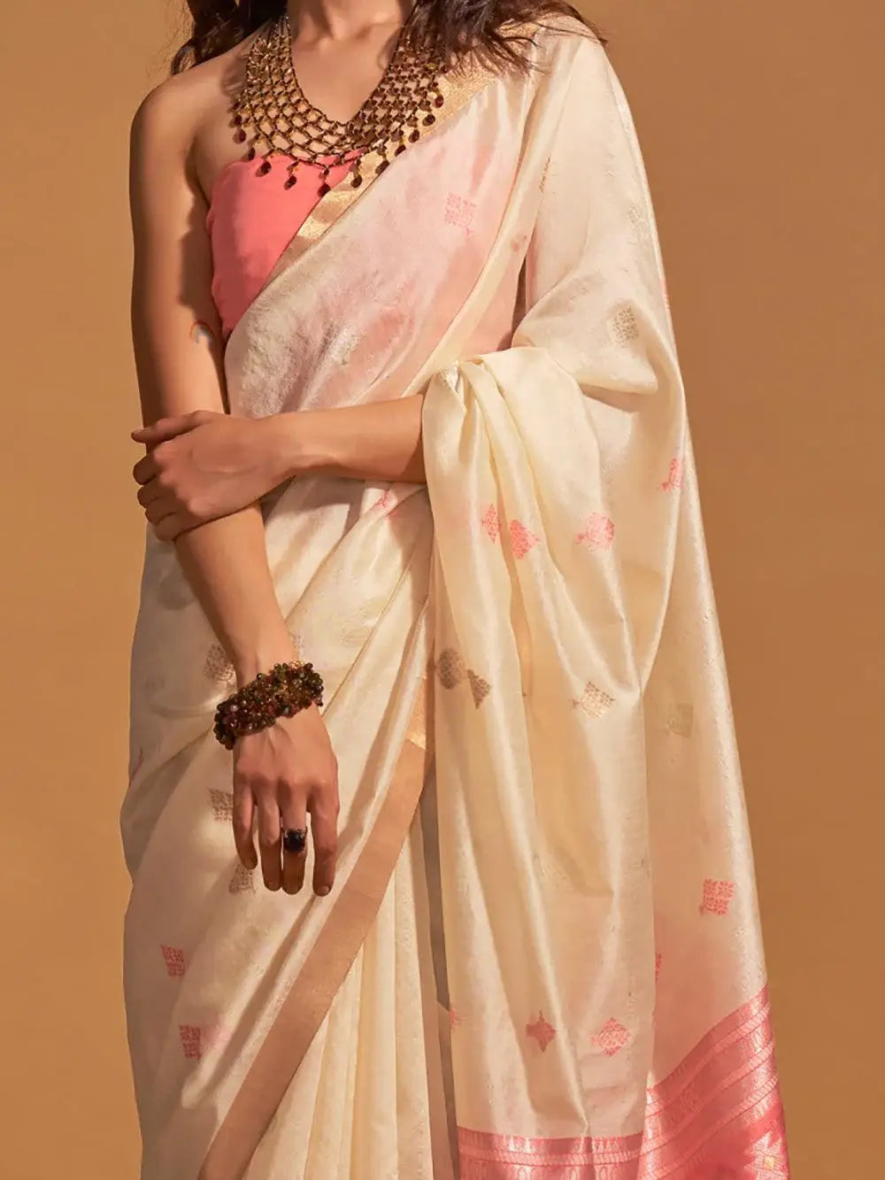 Adorable Beige Weaving Silk Traditional Saree With Blouse - Zeel Clothing