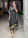 Adorable Black Bandhani Print Gaji Silk Event Wear Readymade Kaftan - Zeel Clothing