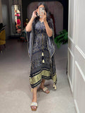 Adorable Black Bandhani Print Gaji Silk Event Wear Readymade Kaftan - Zeel Clothing