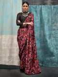 Adorable Black Digital Printed Crape Party Wear Saree With Blouse