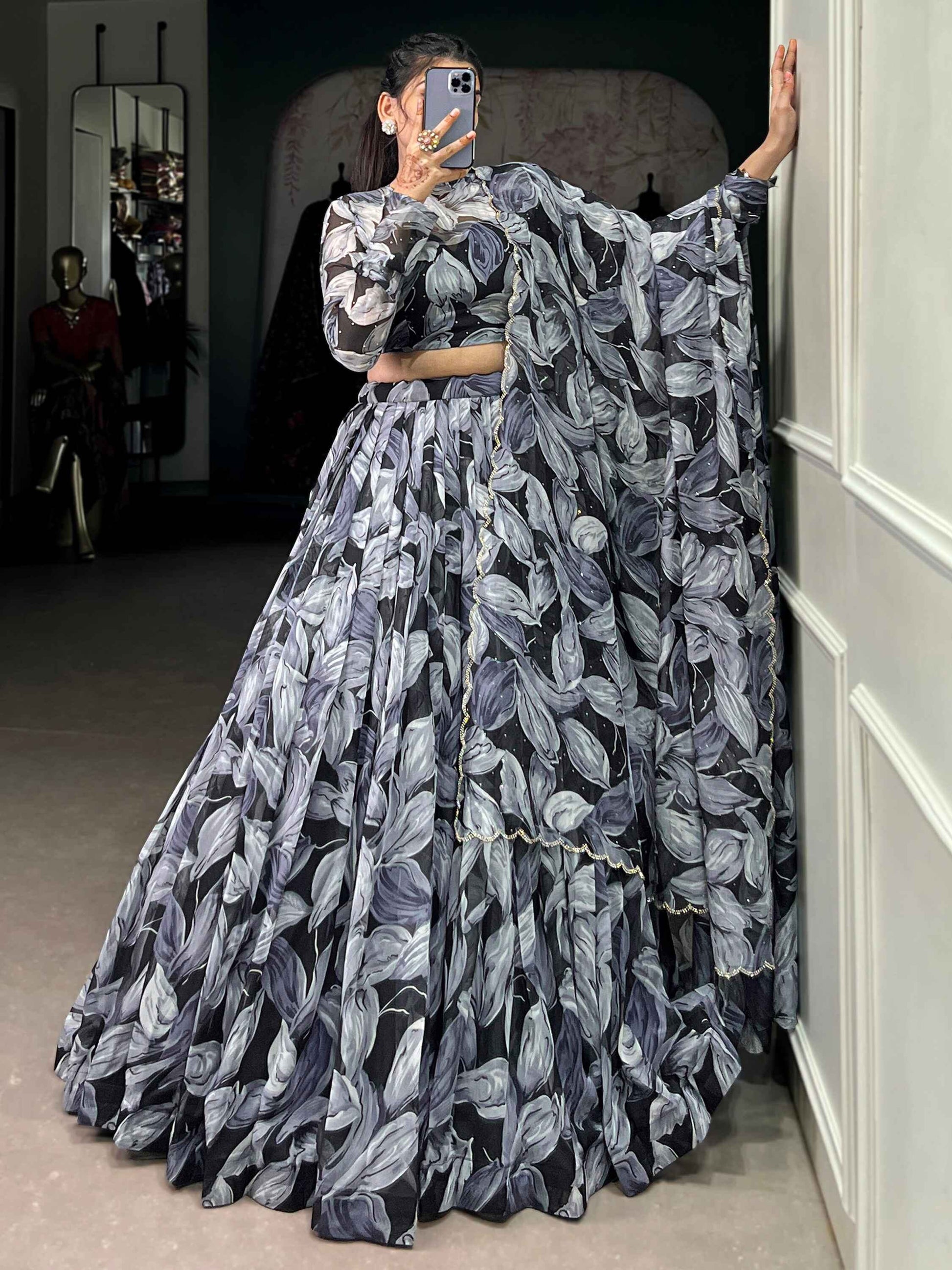 Adorable Black Digital Printed Silk Party Wear Lehenga Choli With Dupatta - Zeel Clothing