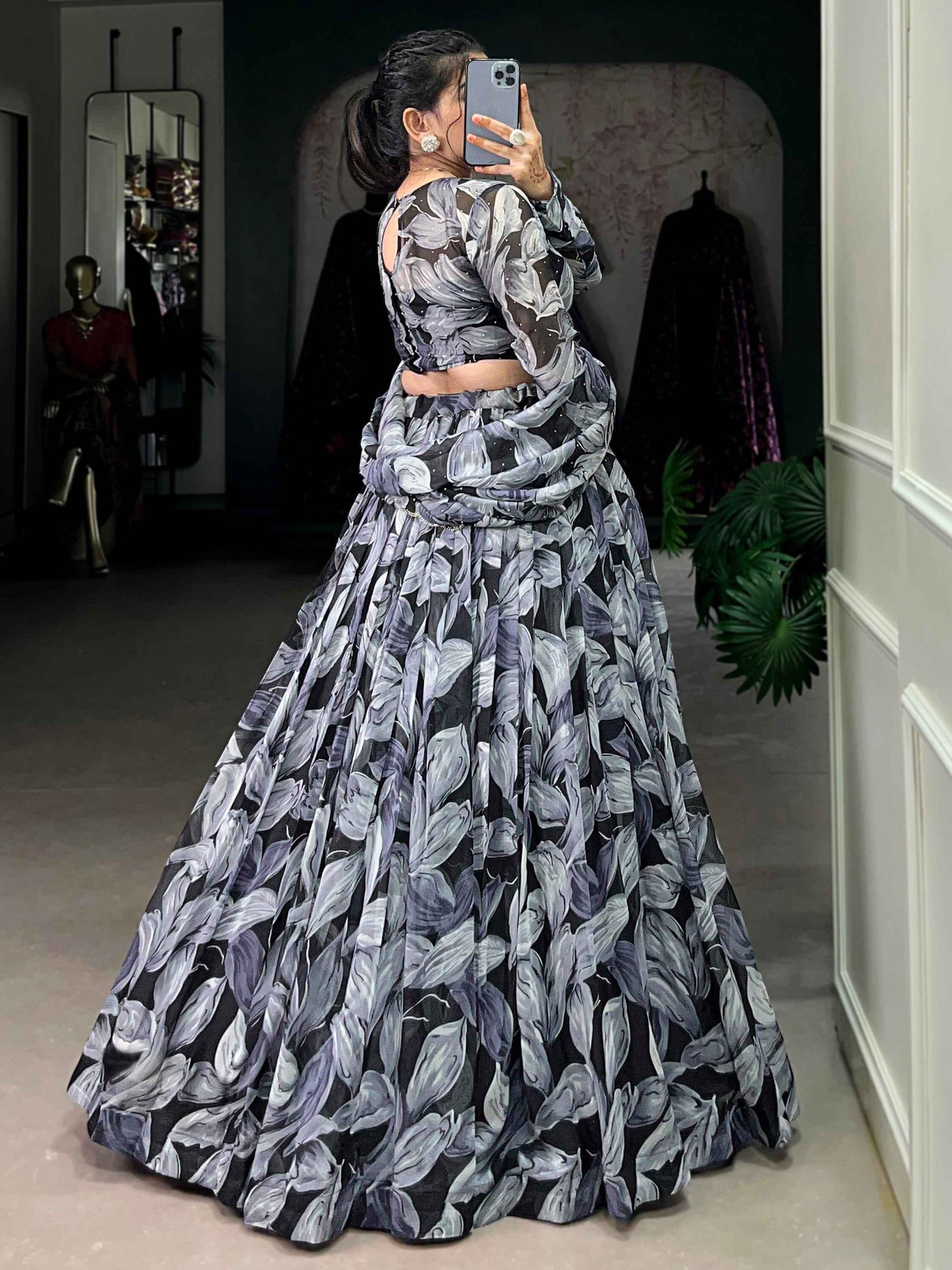 Adorable Black Digital Printed Silk Party Wear Lehenga Choli With Dupatta - Zeel Clothing