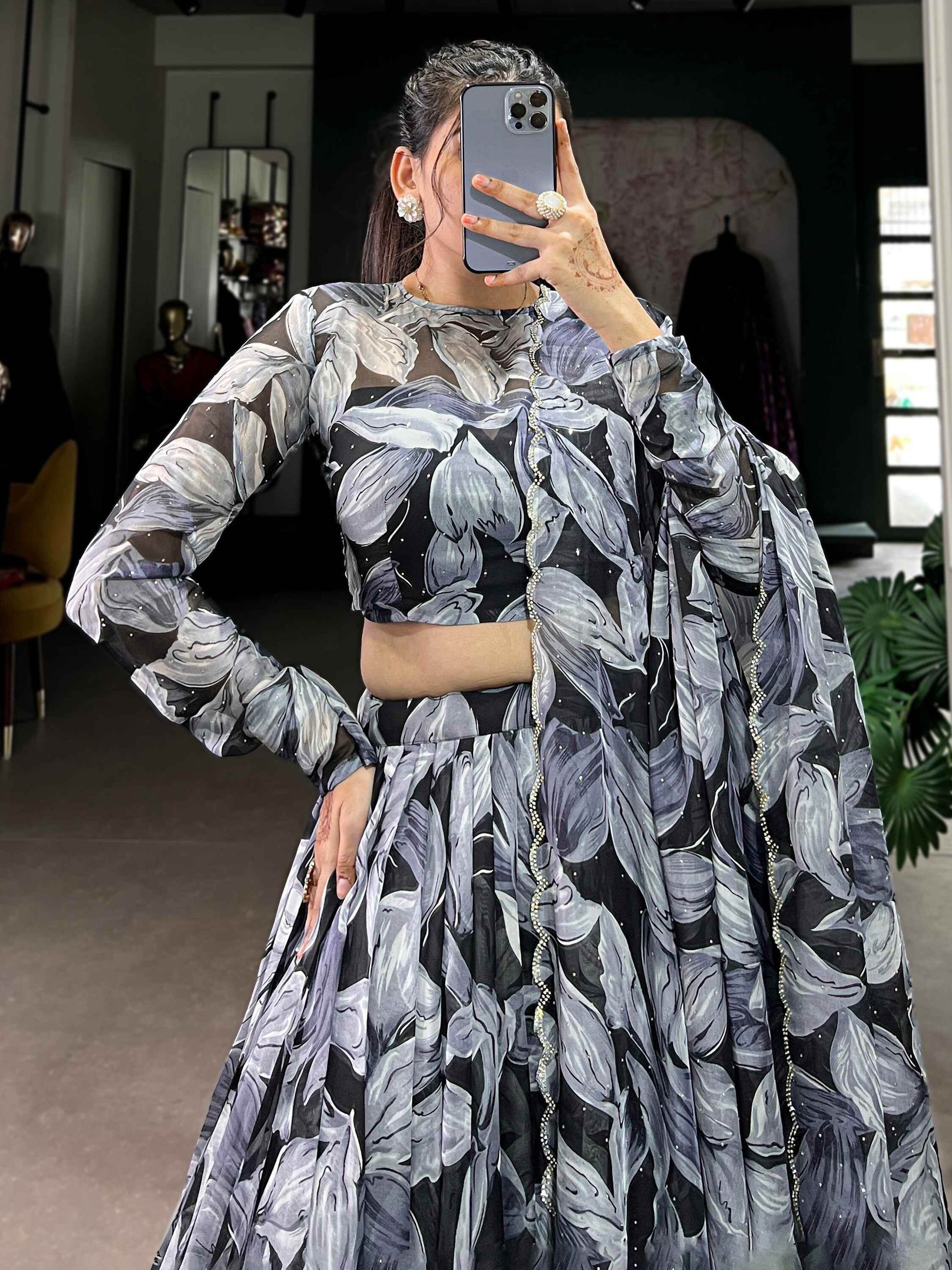 Adorable Black Digital Printed Silk Party Wear Lehenga Choli With Dupatta - Zeel Clothing