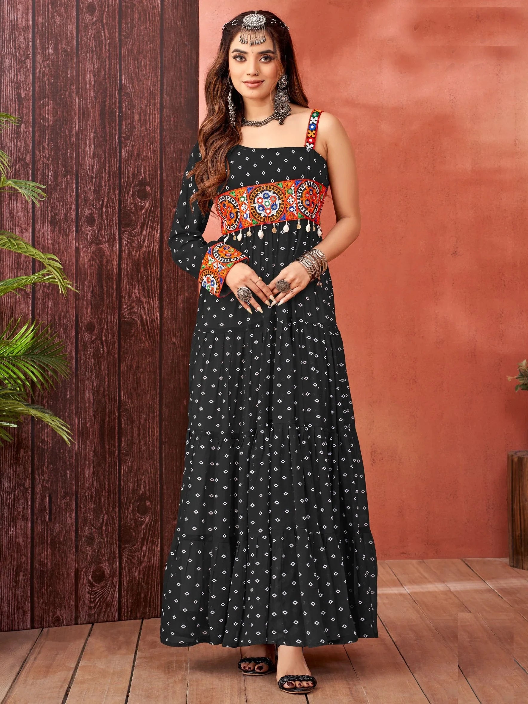 Adorable Black Gamthi Work Georgette Navratri Wear Gown - Zeel Clothing