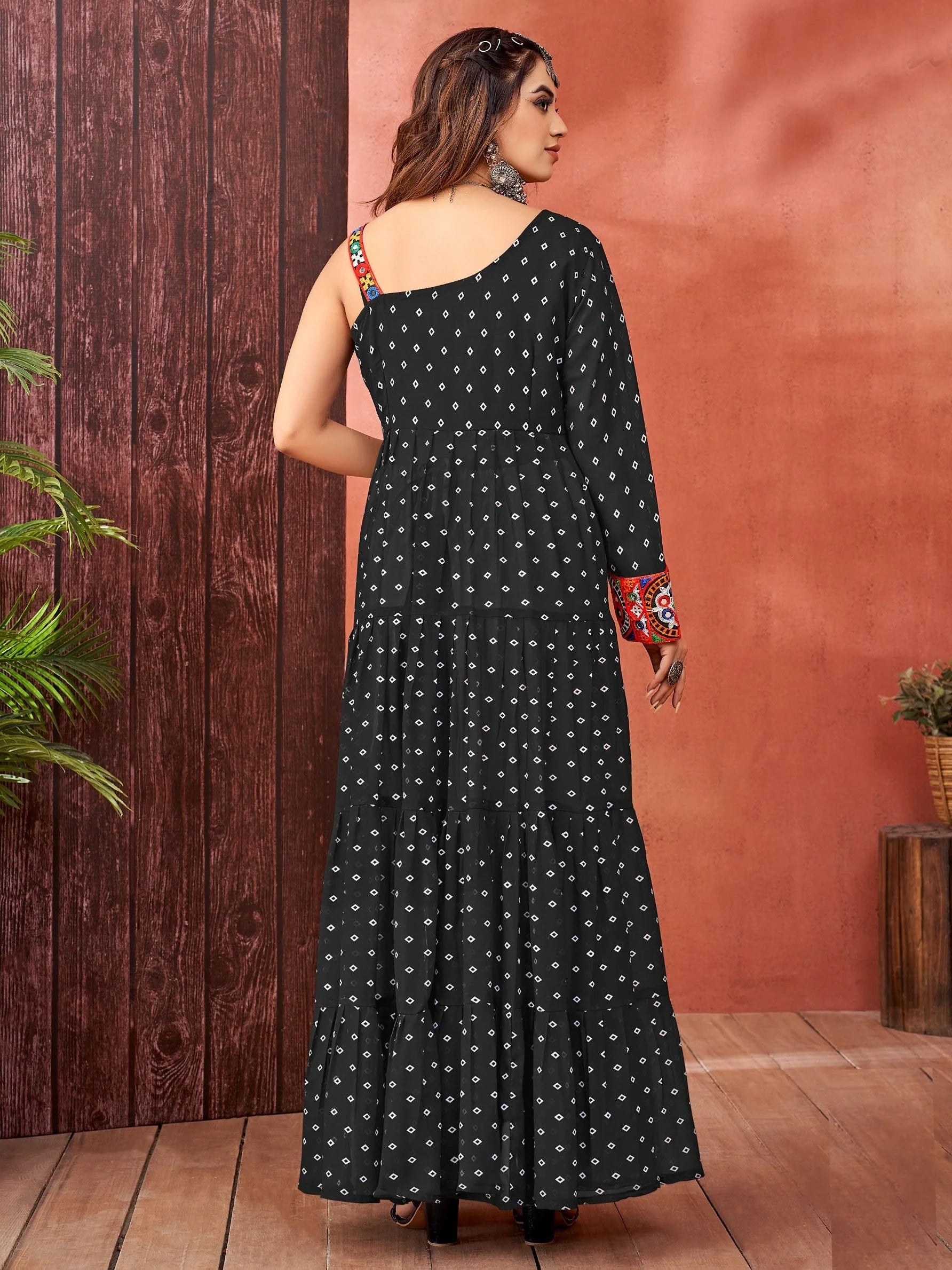 Adorable Black Gamthi Work Georgette Navratri Wear Gown - Zeel Clothing