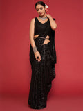 Adorable Black Sequined Georgette Party Wear Saree - Zeel Clothing