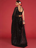Adorable Black Sequined Georgette Party Wear Saree - Zeel Clothing