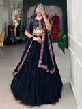 Adorable Black Sequins Georgette Designer Lehenga Choli With Dupatta - Zeel Clothing