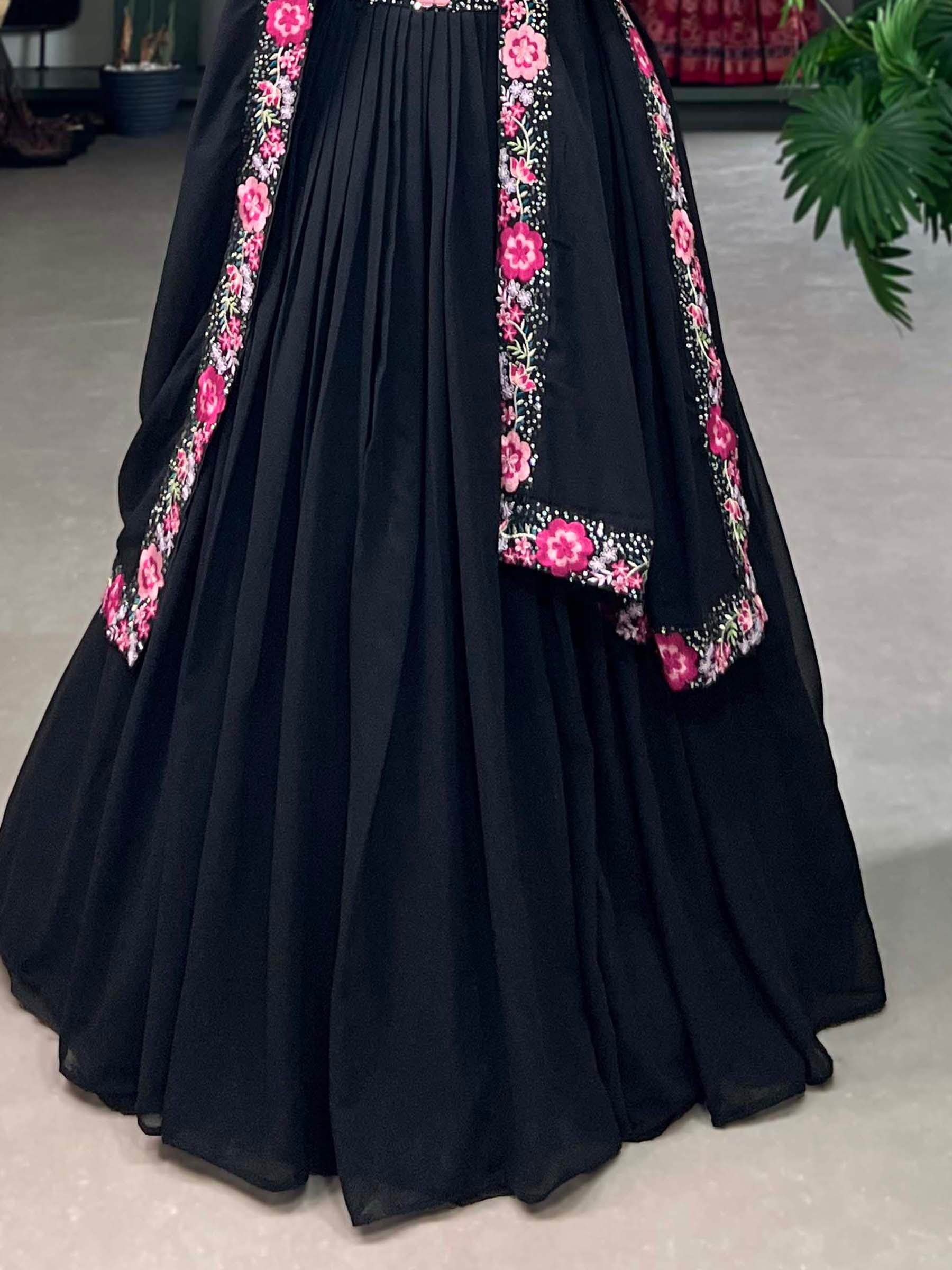 Adorable Black Sequins Georgette Designer Lehenga Choli With Dupatta - Zeel Clothing