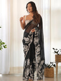 Adorable Black Thread Embroidered Organza Party Wear Saree - Zeel Clothing