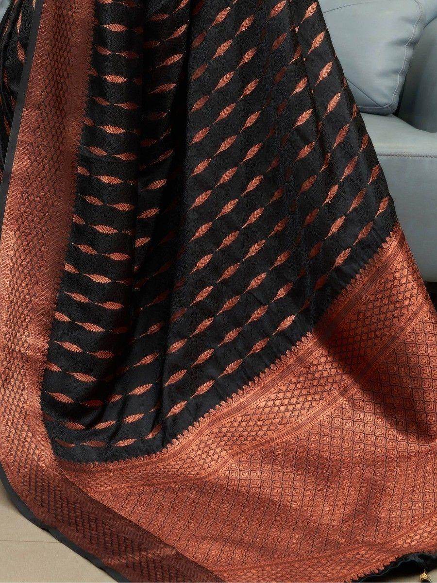 Adorable Black Woven Soft Silk Festival Wear Saree With Blouse - Zeel Clothing