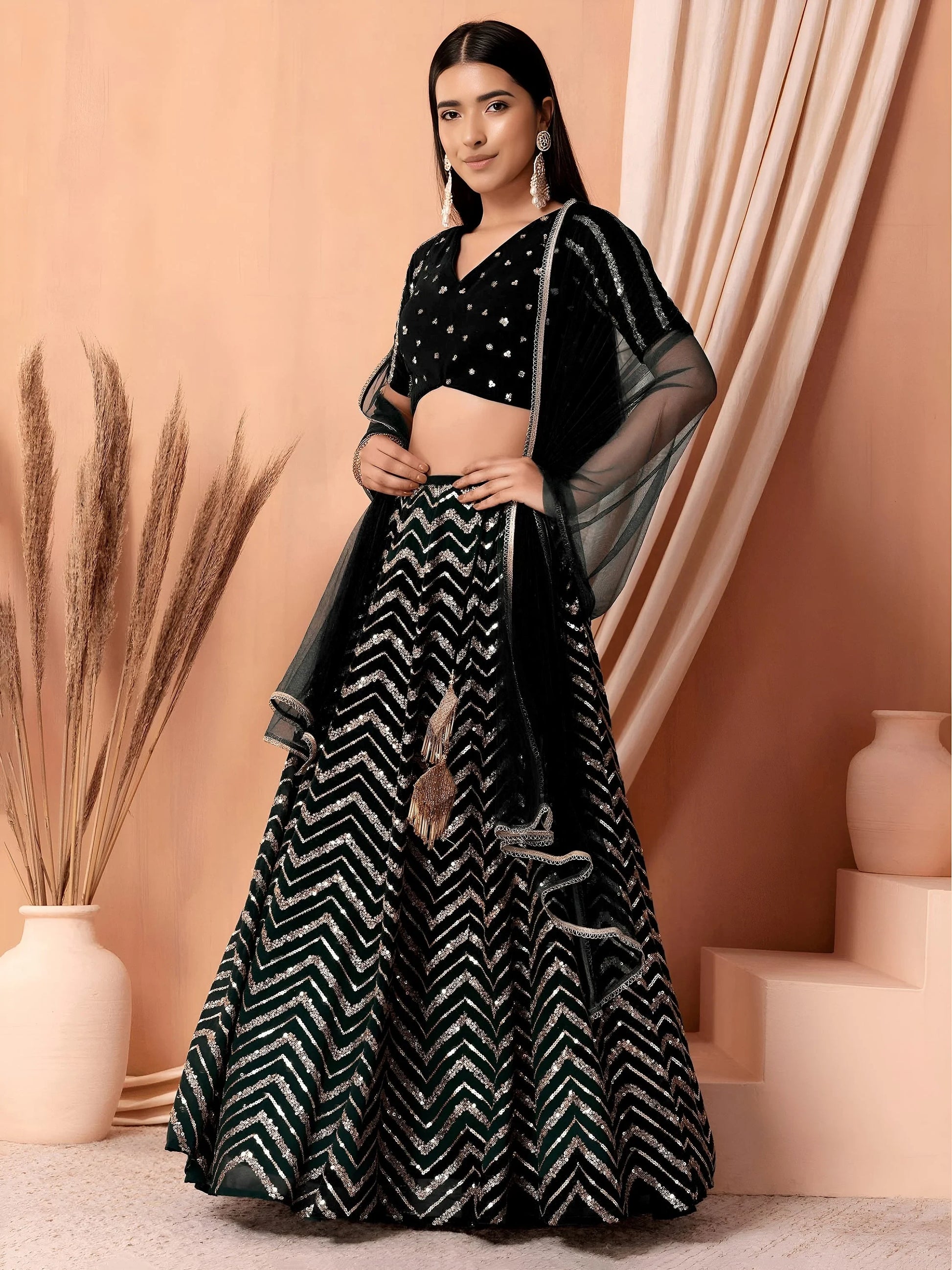 Adorable Black Zari Embroidered Georgette Event Wear Lehenga Choli