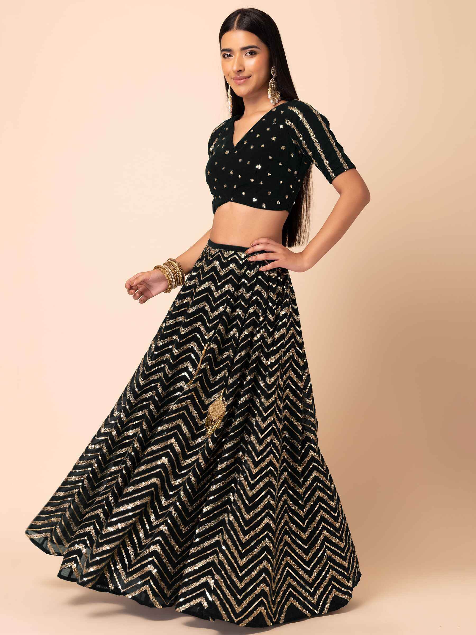 Adorable Black Zari Embroidered Georgette Event Wear Lehenga Choli - Zeel Clothing