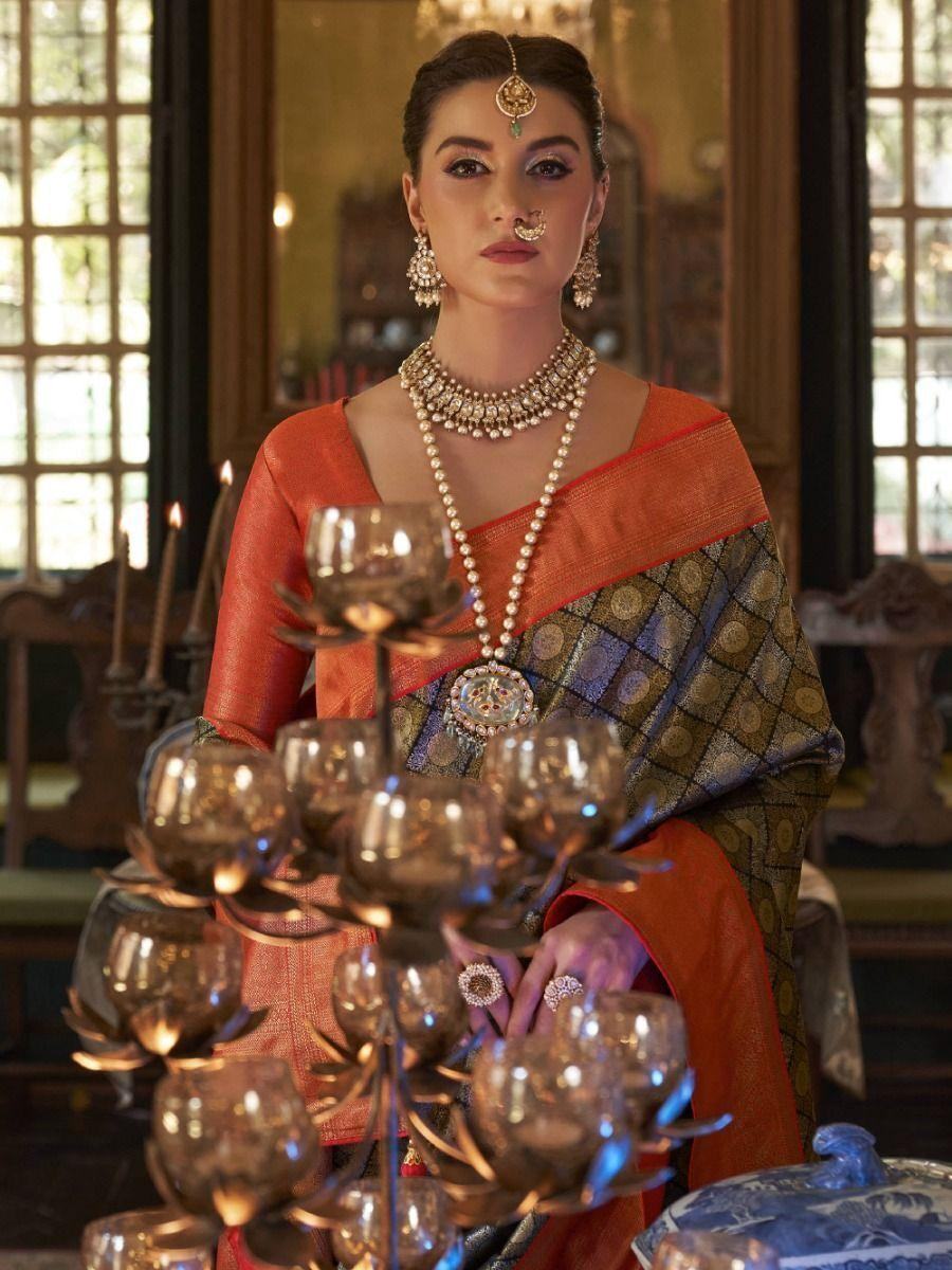 Adorable Black Zari Woven Kanjivaram Silk Festival Wear Saree