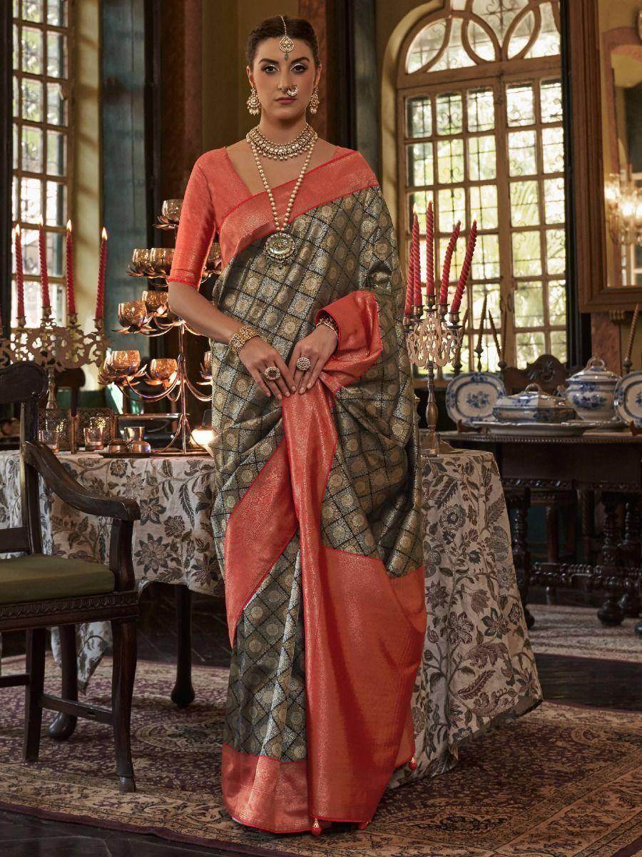 Adorable Black Zari Woven Kanjivaram Silk Festival Wear Saree - Zeel Clothing
