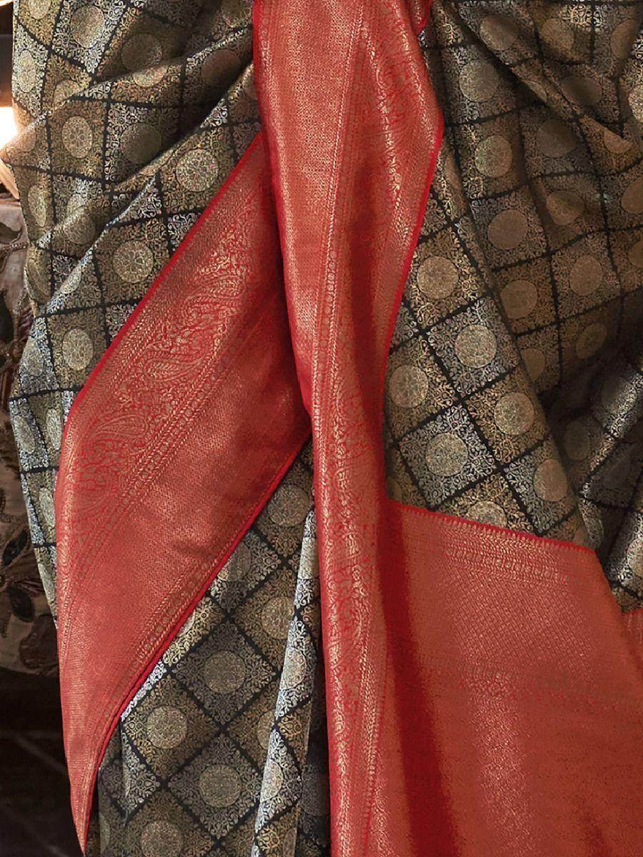 Adorable Black Zari Woven Kanjivaram Silk Festival Wear Saree - Zeel Clothing