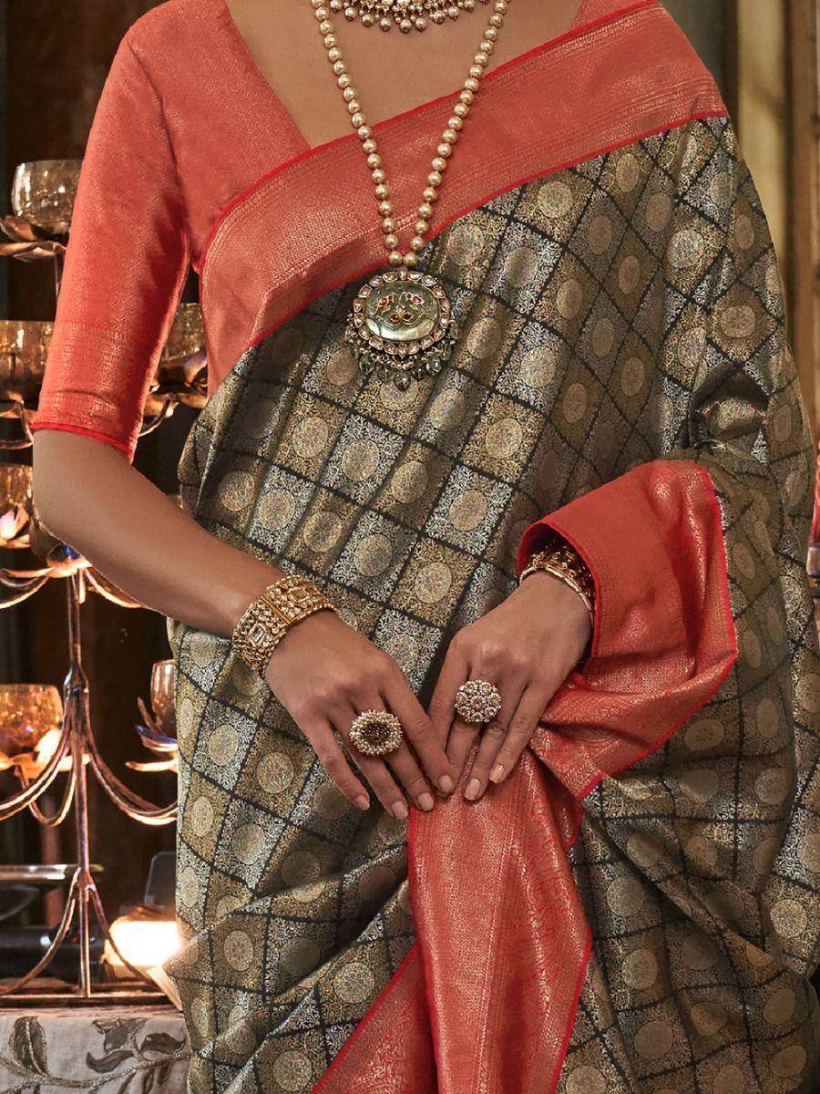 Adorable Black Zari Woven Kanjivaram Silk Festival Wear Saree - Zeel Clothing