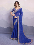 Adorable Blue Bandhani Printed Georgette Traditional Saree With Blouse - Zeel Clothing