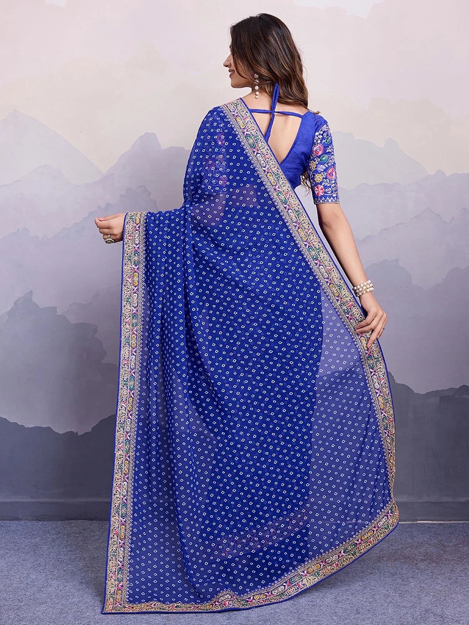 Adorable Blue Bandhani Printed Georgette Traditional Saree With Blouse - Zeel Clothing