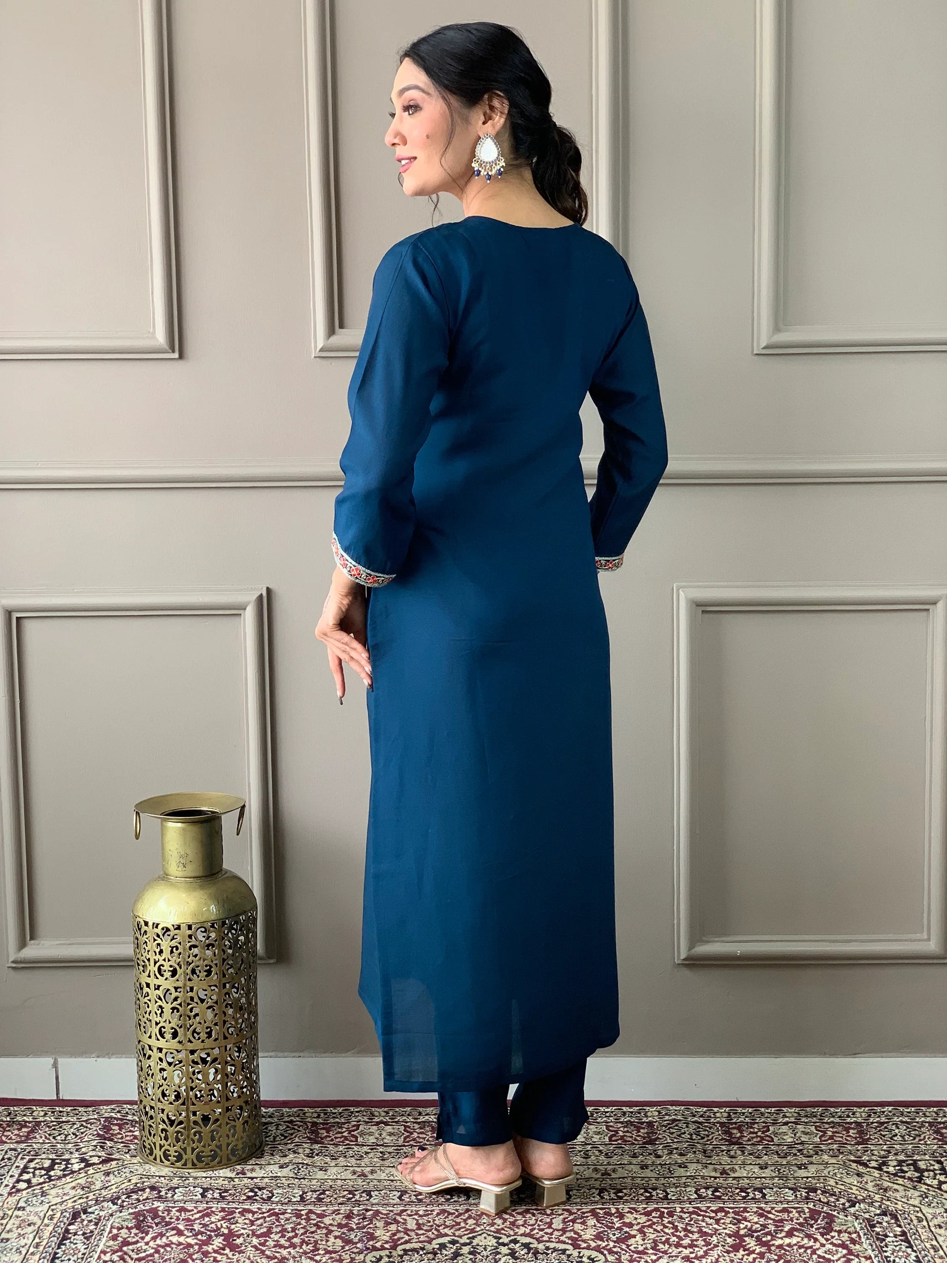 Adorable Blue Embroidered Chanderi Silk Pant Suit With Dupatta - Zeel Clothing