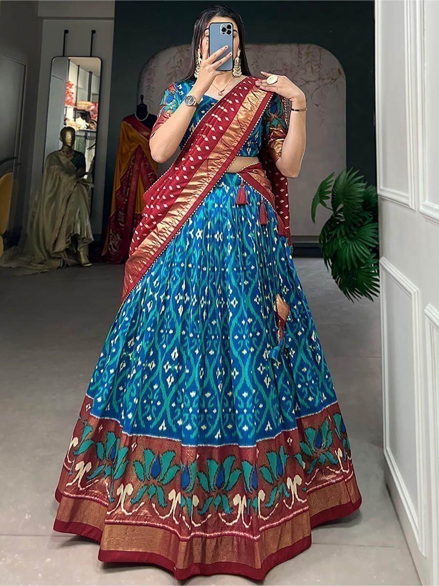 Adorable Blue Foil Printed Silk Traditional Wear Lehenga Choli - Zeel Clothing
