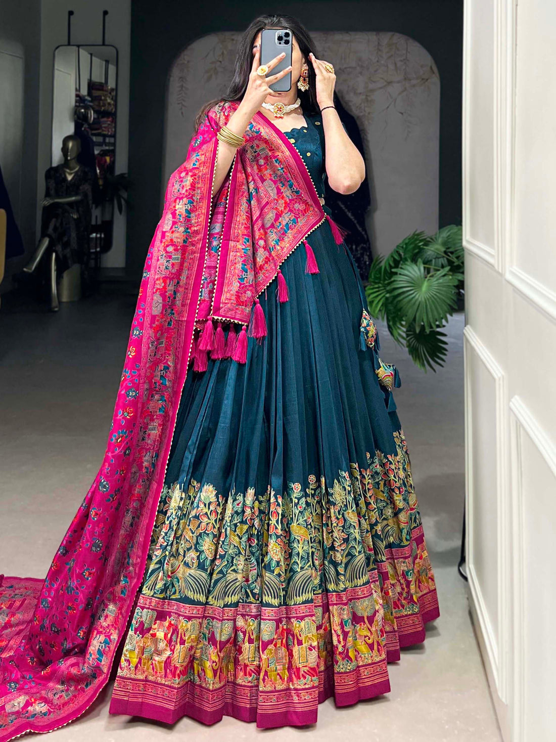 Adorable Blue Foil Work Tussar Silk Traditional Lehenga Choli - Zeel Clothing