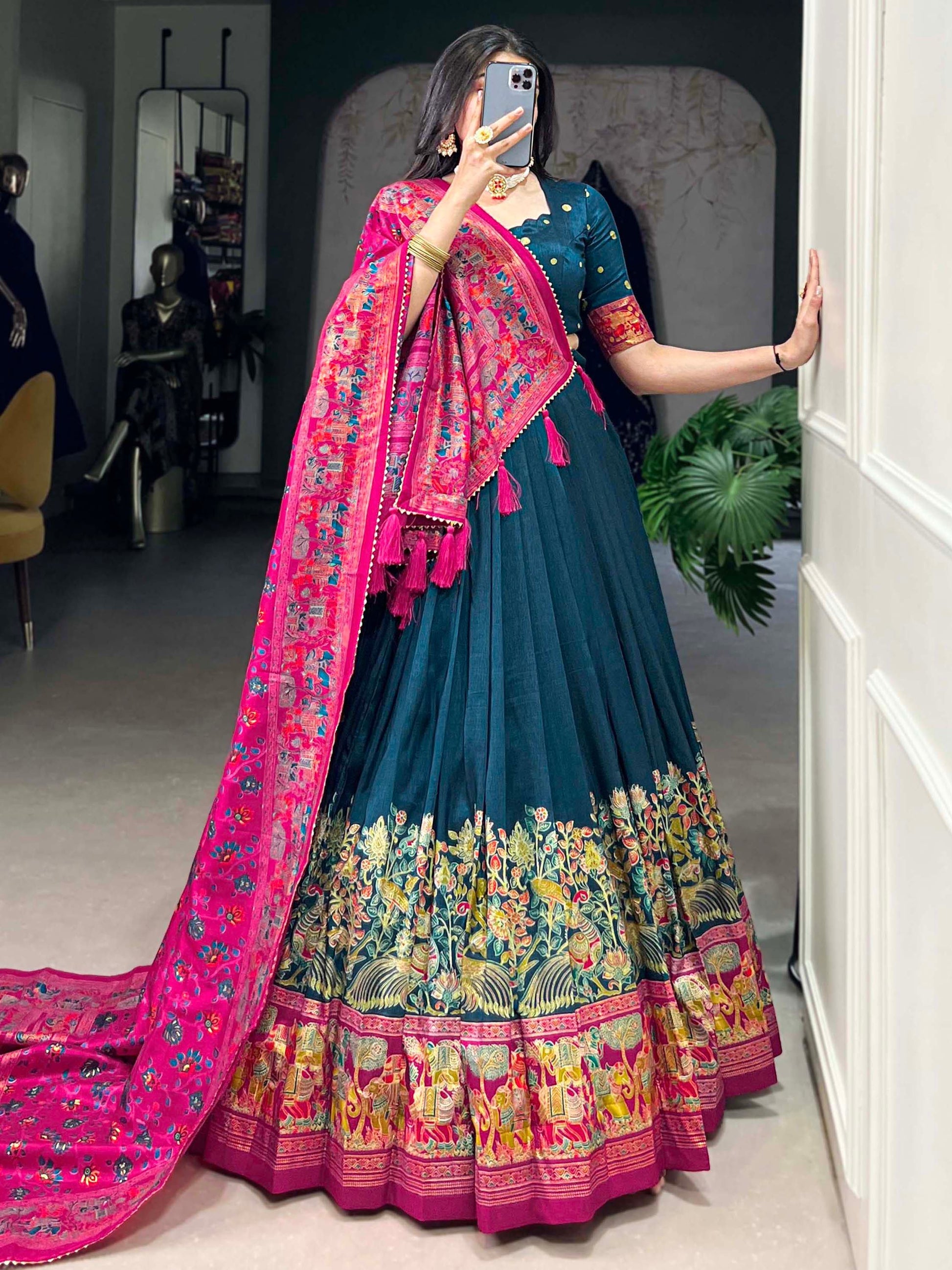 Adorable Blue Foil Work Tussar Silk Traditional Lehenga Choli - Zeel Clothing