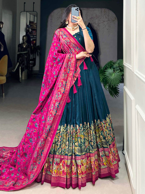 Adorable Blue Foil Work Tussar Silk Traditional Lehenga Choli - Zeel Clothing