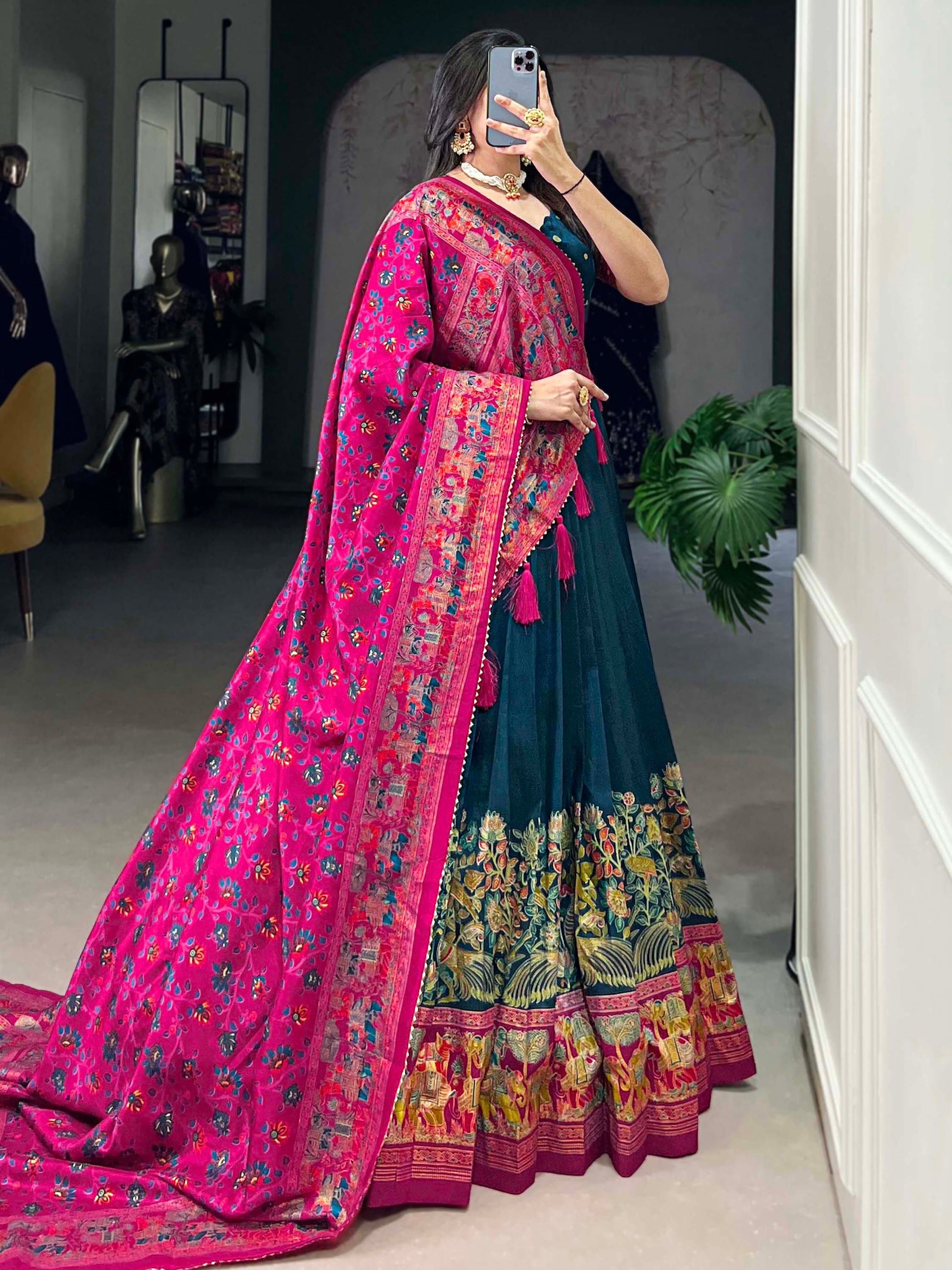 Adorable Blue Foil Work Tussar Silk Traditional Lehenga Choli - Zeel Clothing