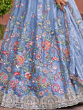 Adorable Blue Thread Work Organza Wedding Wear Lehenga Choli - Zeel Clothing