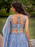 Adorable Blue Thread Work Organza Wedding Wear Lehenga Choli - Zeel Clothing