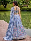 Adorable Blue Thread Work Organza Wedding Wear Lehenga Choli - Zeel Clothing