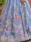 Adorable Blue Thread Work Organza Wedding Wear Lehenga Choli - Zeel Clothing