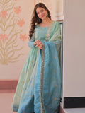 Adorable Blue Zari Embroidered Organza Gown With Dupatta - Zeel Clothing