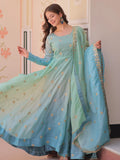 Adorable Blue Zari Embroidered Organza Gown With Dupatta - Zeel Clothing