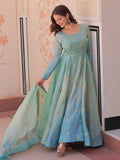 Adorable Blue Zari Embroidered Organza Gown With Dupatta - Zeel Clothing