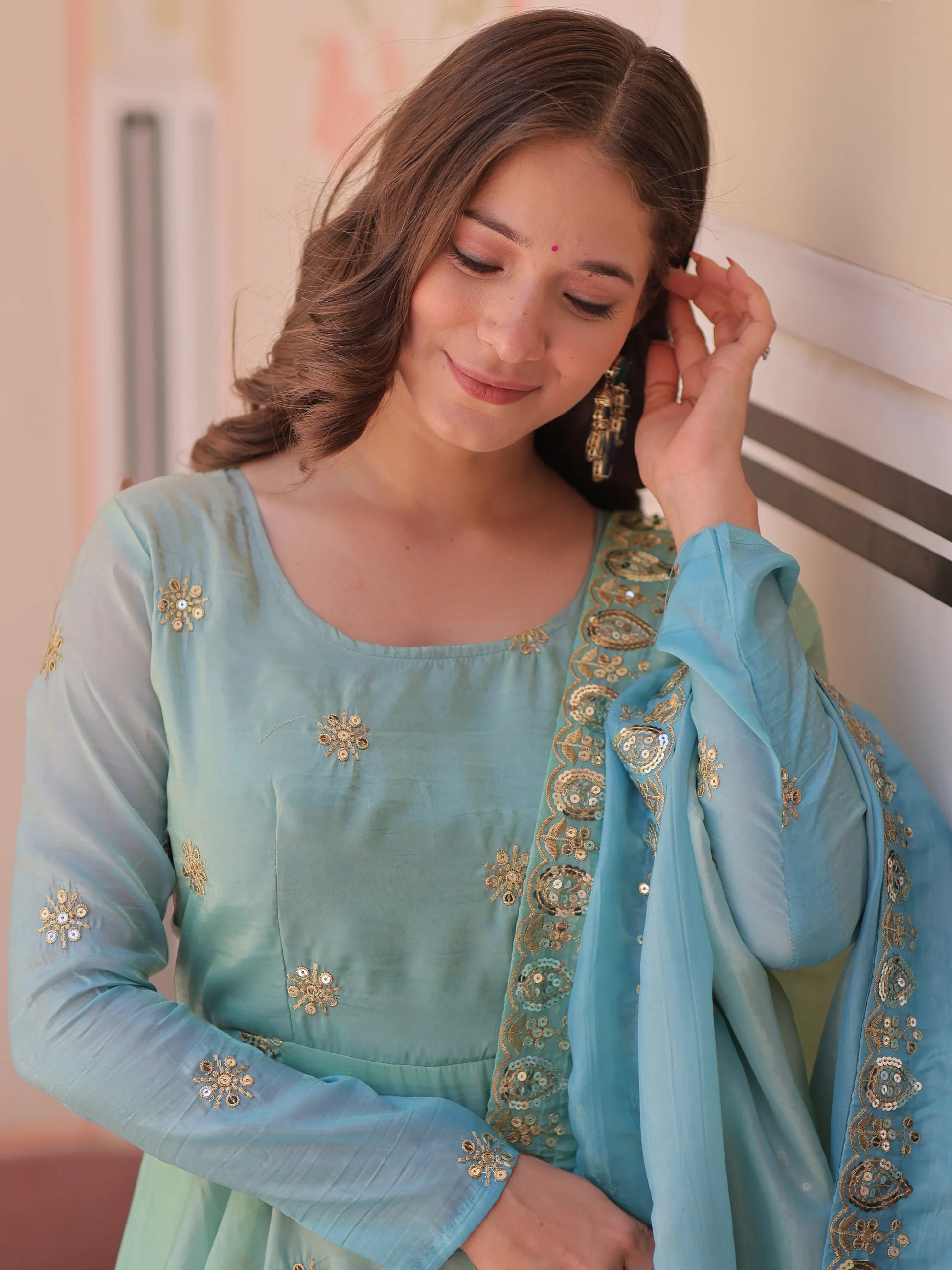 Adorable Blue Zari Embroidered Organza Gown With Dupatta - Zeel Clothing